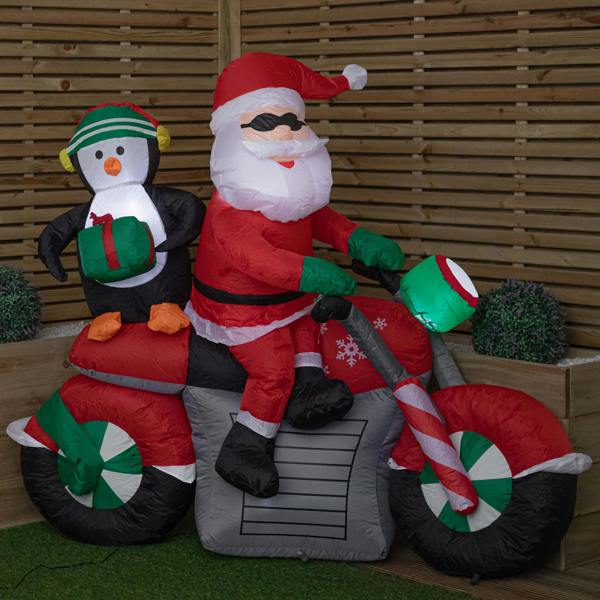 Samuel Alexander 1.8m (6ft) Light up Santa with Penguin on Motorbike Christmas Inflatable with LEDs