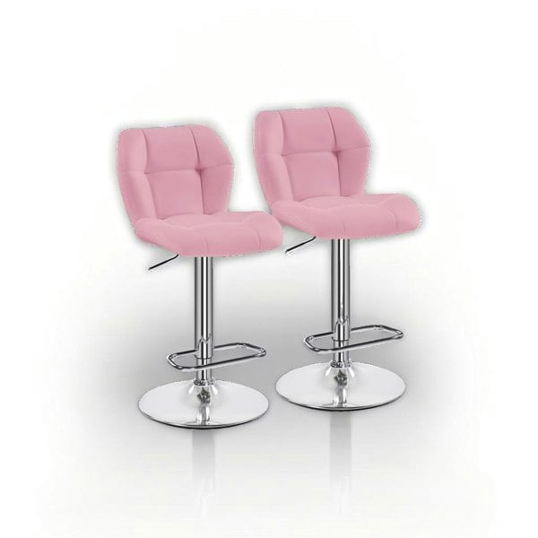 Modcraft Set of 2 Pink PU Leather Bar Stools – Adjustable Swivel Counter Chairs with Backrest