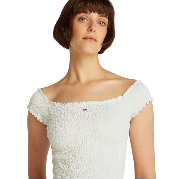 Tommy Jeans Womens/Ladies Mini Logo Off Shoulder Slim Smock Top - Ecru - 