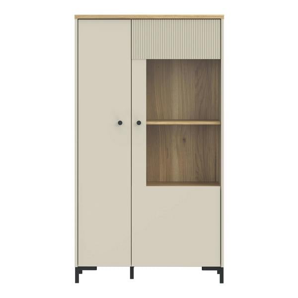 Furniture To Go Bixbite Display Cabinet with Fluted Detail, Doors & Open Shelving in Mauvella Oak and Sand