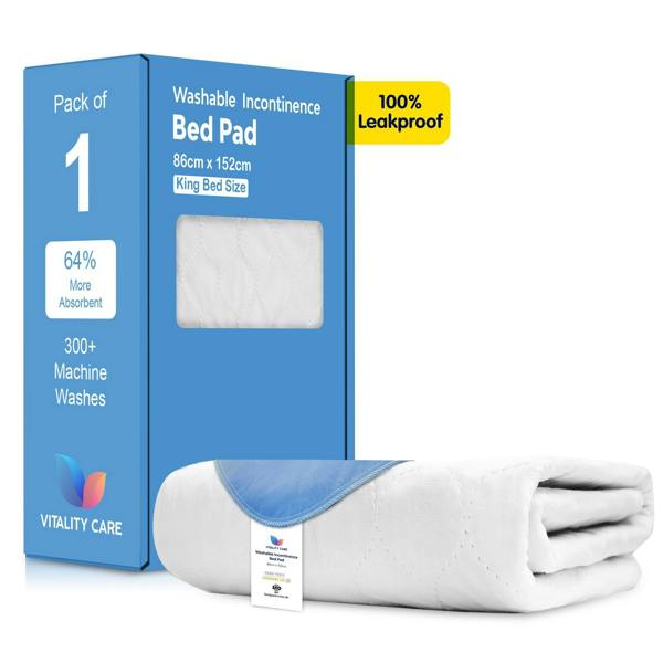 Vitality Care Incontinence Washable Bed Pads Protection Sheets - Reusable with High Absorbency