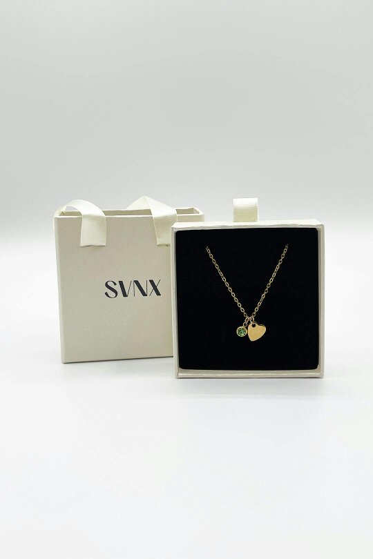 SVNX Mini Heart & August Birthstone Necklace in Gold - Gift Boxed