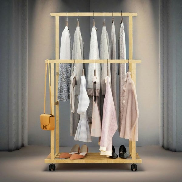 Rafaelo Mobilia Bamboo 4-in-1 Open Wardrobe With Hanging Rails