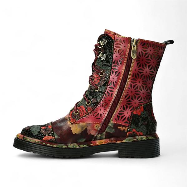 Laura Vita Incaso 36 Red Floral Womens Gothic Victorian Leather Ankle High Boots