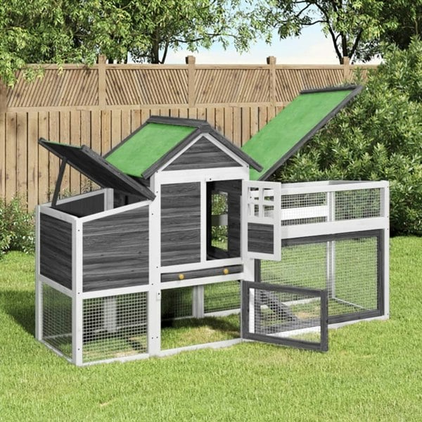 Berkfield Chicken Coop Grey 186.5x58.5x113 cm Solid Wood Pine