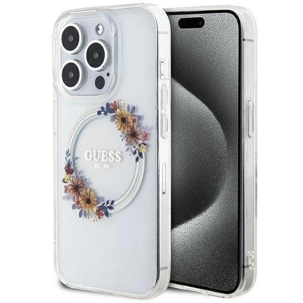 Guess IML Flowers Wreatch with MagSafe Hard Case for iphone 15 Pro Max 6.7" Transparent - GUHMP15XHFWFCT