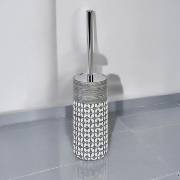 Showerdrape Ravello Geo Floral Grey & White Toilet Brush & Holder