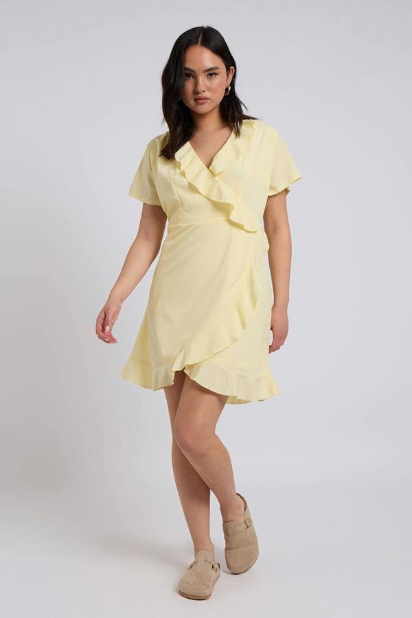 Urban Bliss Lemon Woven Frill Tea Dress With Lining