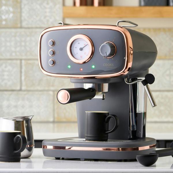 Cooks Professional Retro Espresso Machine | Grey / Copper