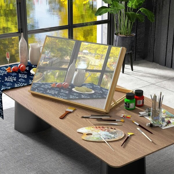 Bobobiy Desktop Table A2 Easel Craft Workstation, Adjustable Beechwood Table Top Easel, Portable Folding Artist Drawing & Sketching Board for Adults