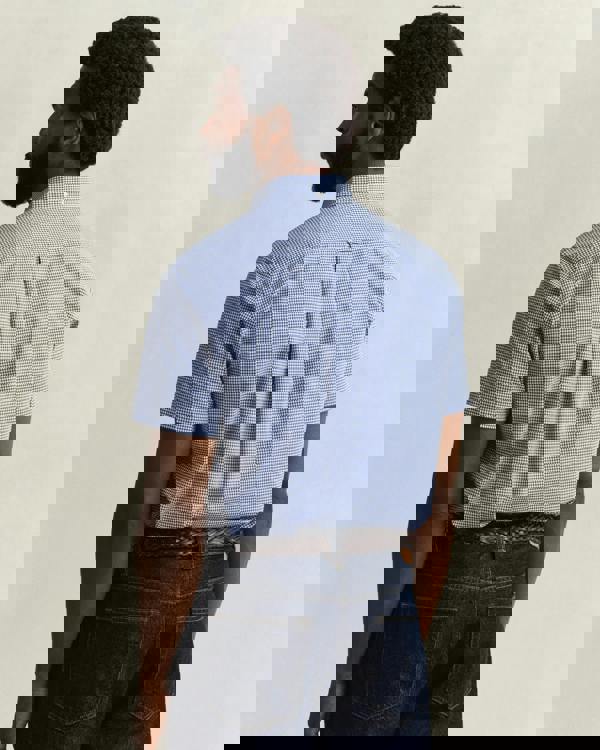 GANT Mens Regular Fit Classic Poplin Gingham Short Sleeve Shirt - 436 College Blue