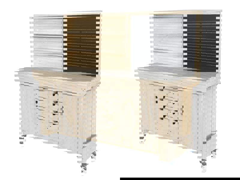 Acorn Heavy-Duty Cupboard Workbench (V.6) – Sturdy Wooden Workbench with Two Cupboards, One on Each side, Multiple Drawers, and Optional Back Panel or Pegboard, Ideal for Garages, Workshops, and Sheds