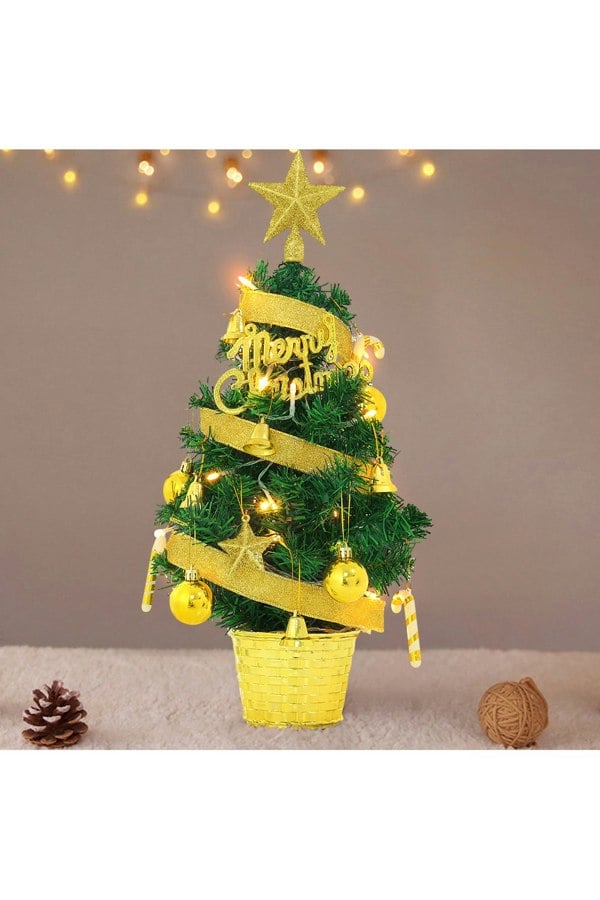 Living and Home Mini Artificial Pine Tree with Christmas Ornaments Desktop Decoration