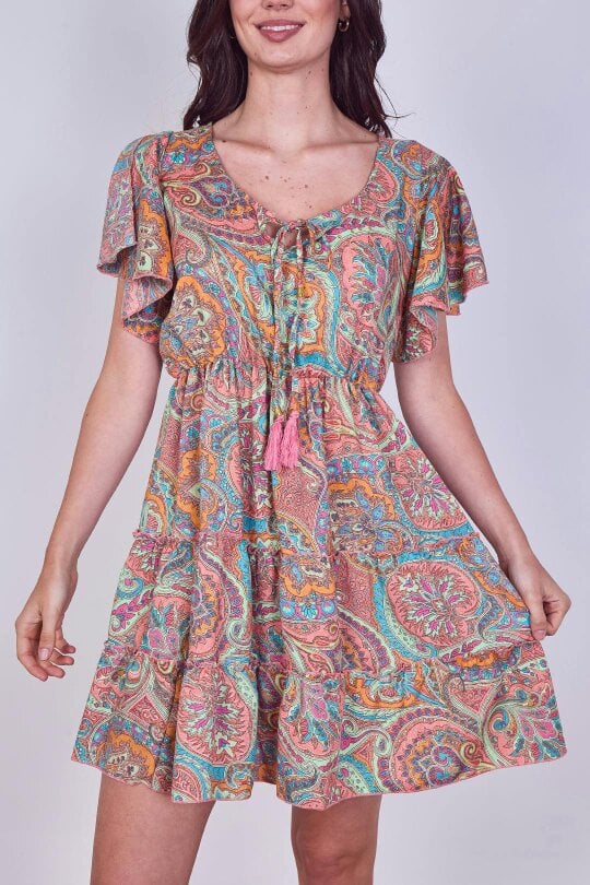 Elaina Fashion Mini Dress – Effortless Boho Style with Paisley Print