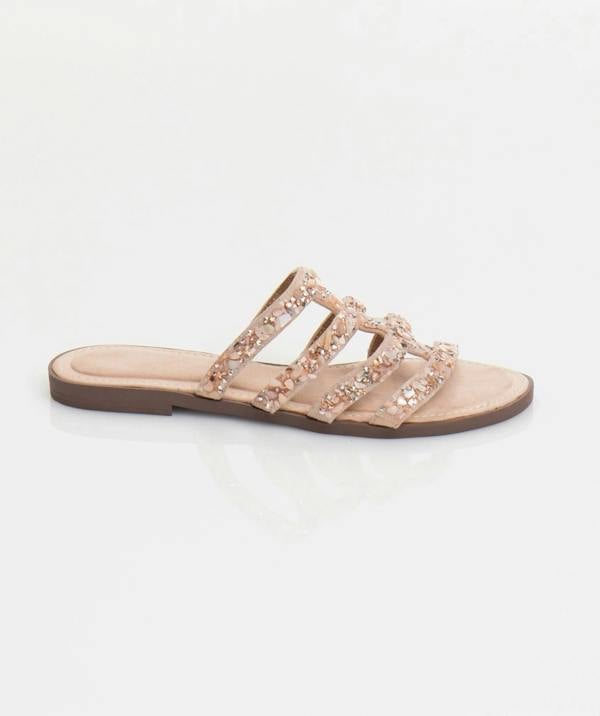 Pia Rossini Shellie - Natural Slip-On Sandal with Shell Embellishments
