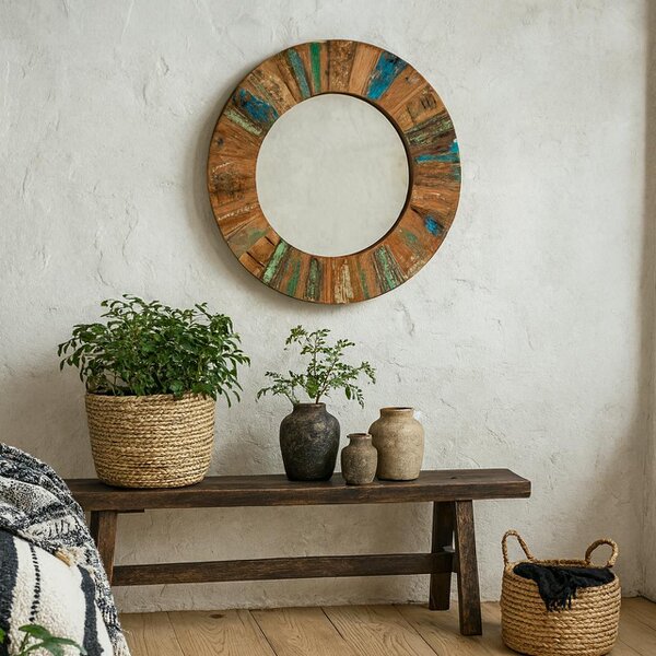 Wyld Haus Seattle Reclaimed Wood Large Round Mirror Frame