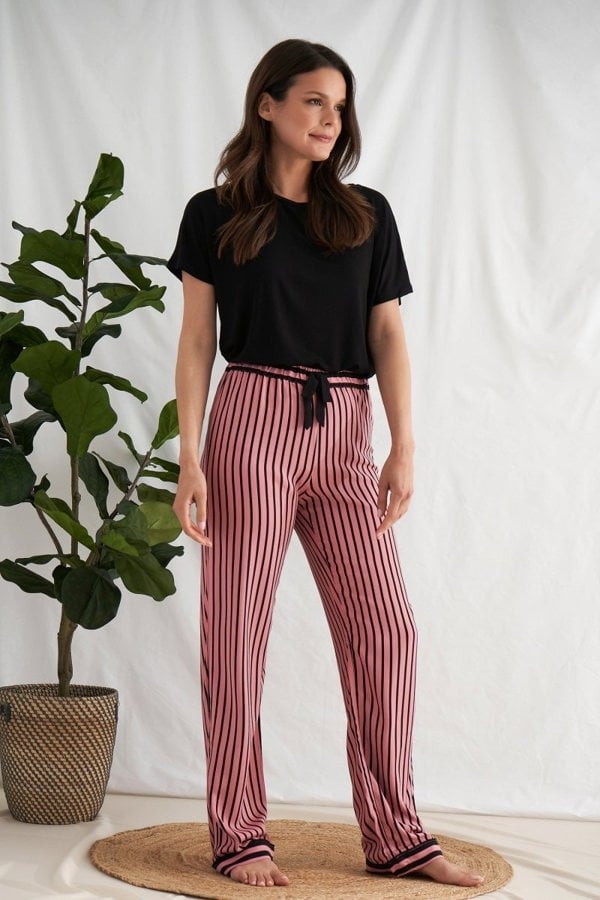 Boyfriend Stripe Trousers in Terracotta/Black - Pajamas