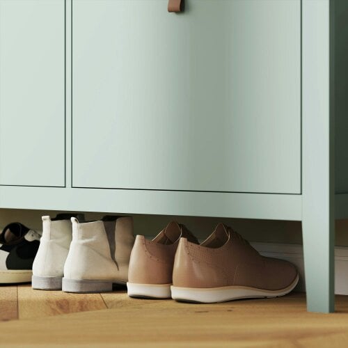 Wyld Haus Margarita Wooden Mint Green 4 Drawer Shoe Cabinet Faux Leather Handles