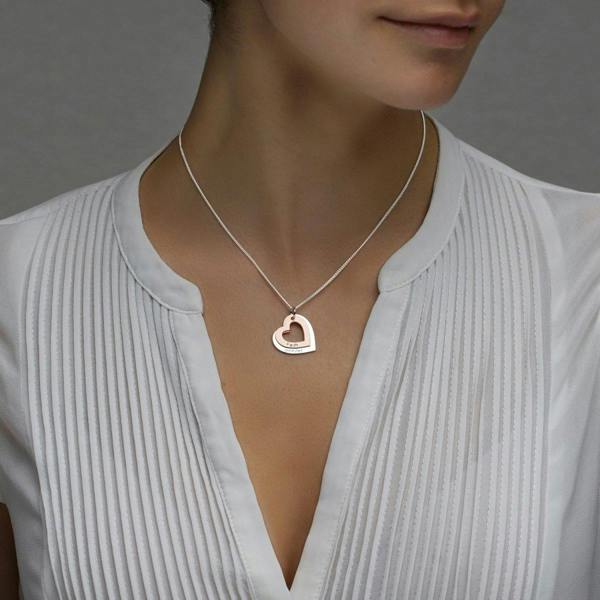 9ct Gold Personalised Two Hearts Necklace - Love Silver Jewellery