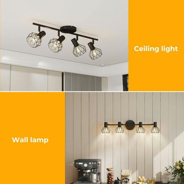 EMITTO LED Spot Ceiling Light 4-Way Adjustable Vintage Black Metal E14 Fixture