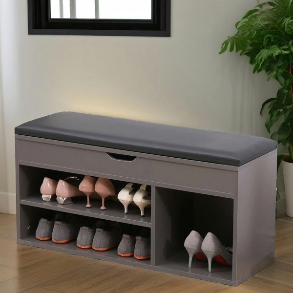 Rafaelo Mobilia Shoe Storage Bench 90CM Grey