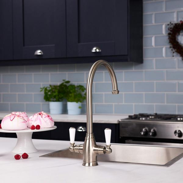 Flode Halden | Dual Lever Kitchen Sink Mixer Tap with Swivel Spout | Pewter Finish