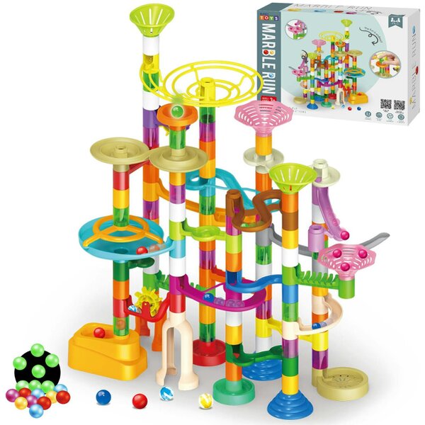 deAO Toys Kids' Marble Rolling Ball Track Set – Assembling Slides and Space Pipe Building Blocks