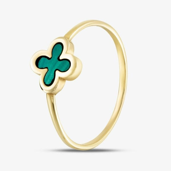 T. H. Baker 9ct Yellow Gold Malachite Clover Ring 1.84.9971