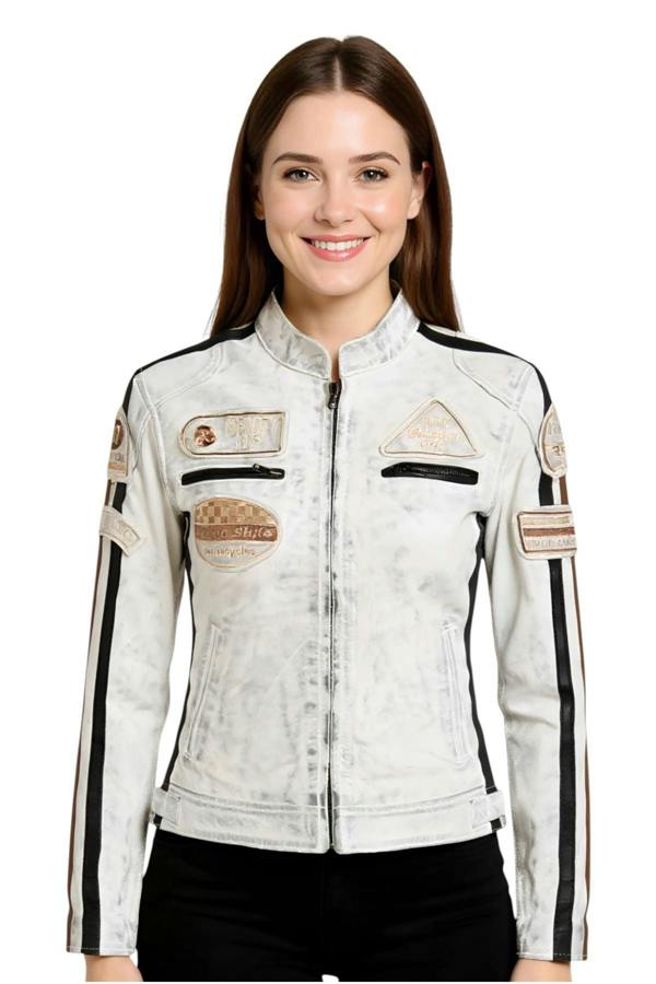 Infinity Leather Womens Leather Biker Racing Badges Jacket-Agadir