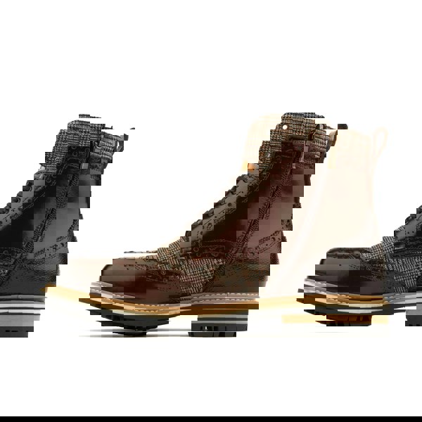 Embassy London Wanderer - Brown Check - Men's leather combat style side zipper boot in brown