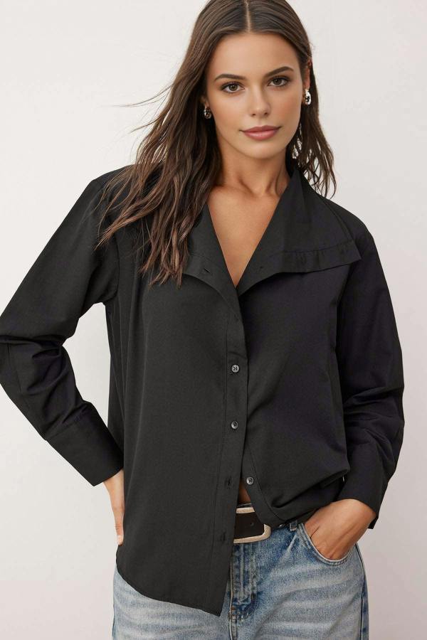 WOVCOR Collar Detail Off-Shoulder Shirt
