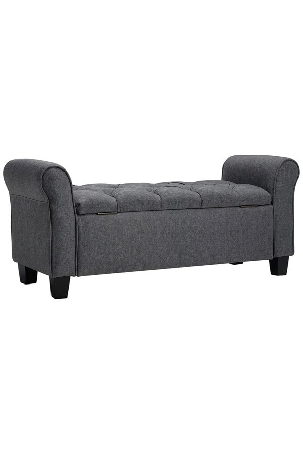 Living and Home Linen Splayed Armrest Storage Ottoman Bench Chaise