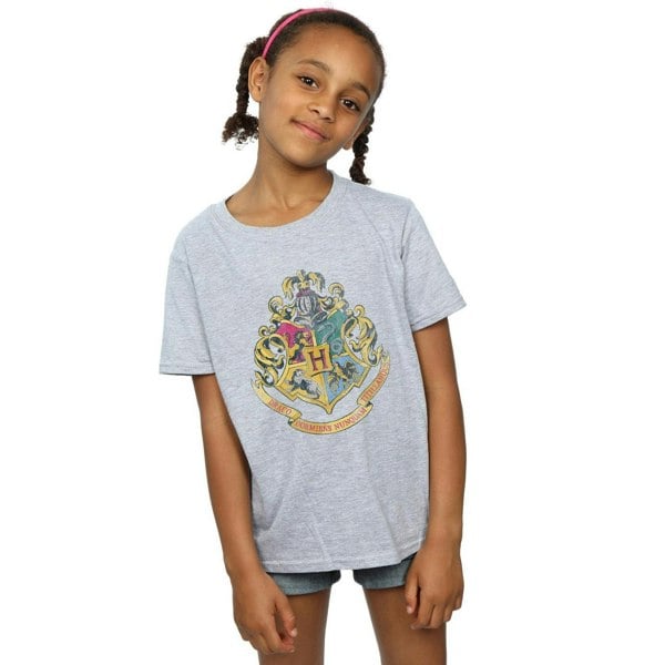 Harry Potter Girls Hogwarts Crest Cotton T-Shirt - Sports Grey