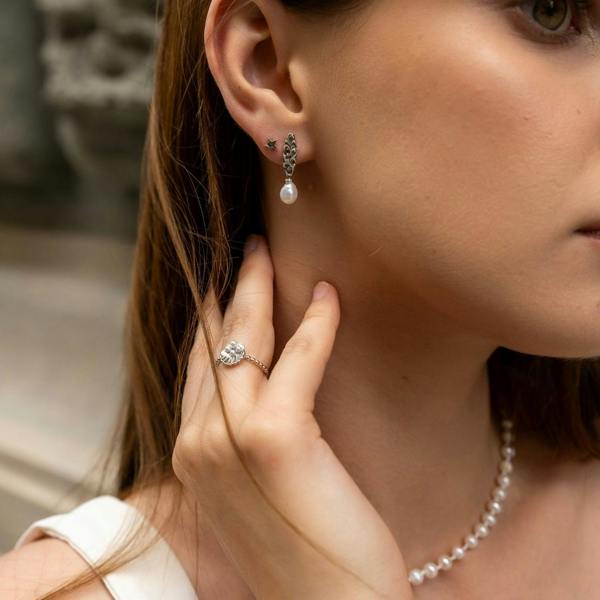 Spero London Scallop Shell Pearl Sterling Silver Ring