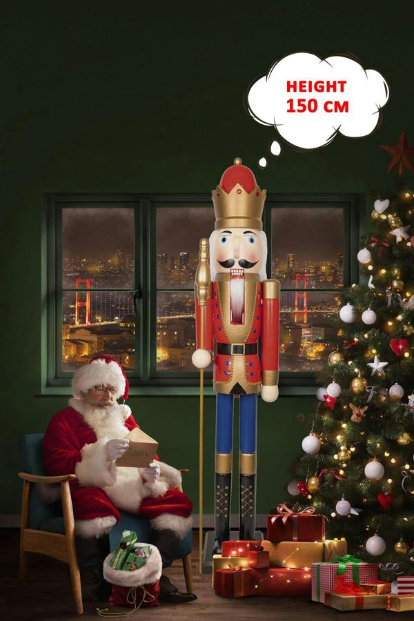 150cm Wooden Christmas Nutcracker Soldier Ornament, Hand-Painted Wood Festive Decoration image 1