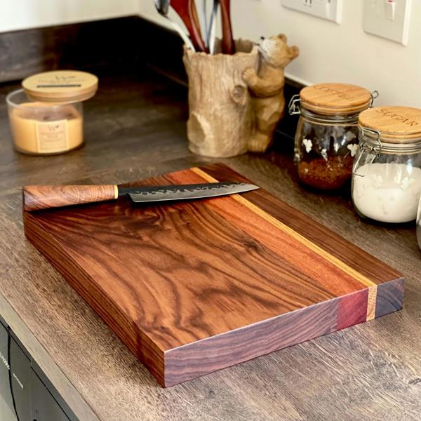 Giraffes & Craftz Handmade Black Walnut Chopping Board: Sapele & Oak Inlays