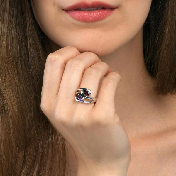 namana 925 Sterling Silver Ring with Pear-Shaped Amethyst & Rhodolite Gemstones