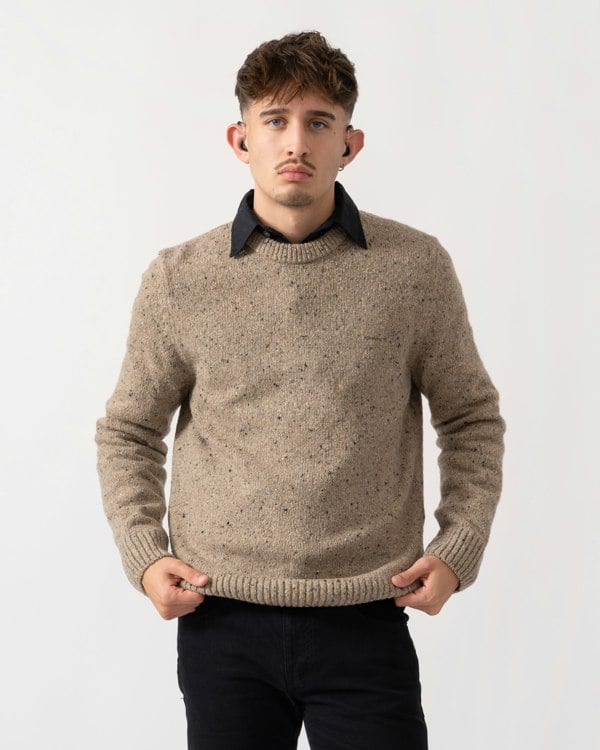 GANT Mens Wool Blend Neps Crew Neck Jumper - 295 Dark Sand Melange