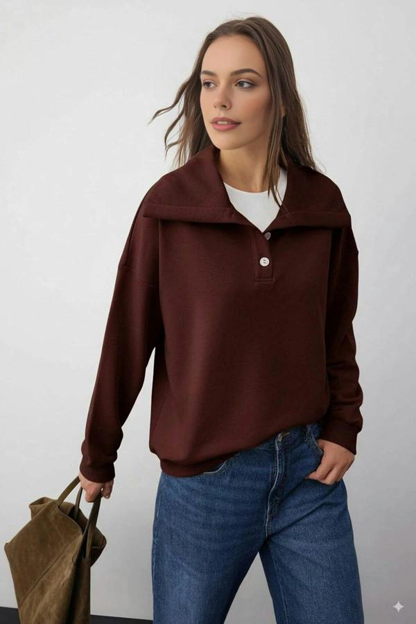 WOVCOR Polo Neck Knit Sweatshirt