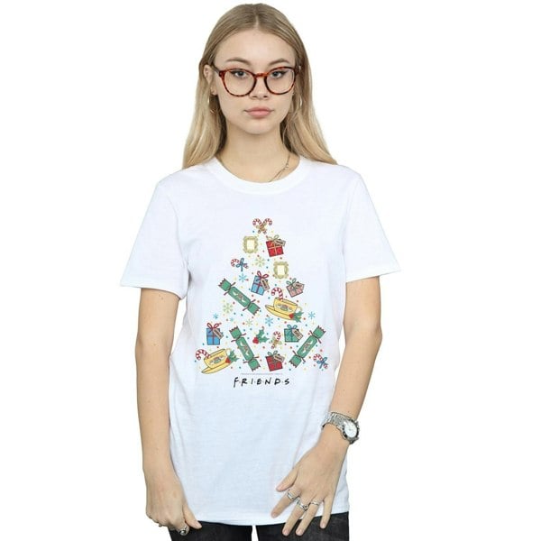 Friends Womens Christmas Tree Cotton Boyfriend T-Shirt - White