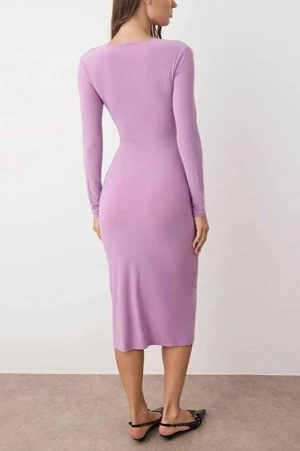 WOVCOR Draped V-Neck Midi Knit Pencil Dress