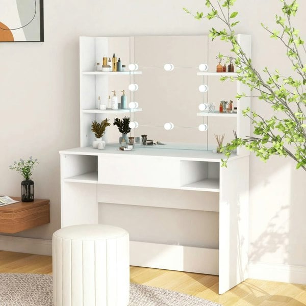 Berkfield Makeup Table with LED Lights 100x40x135 cm MDF White