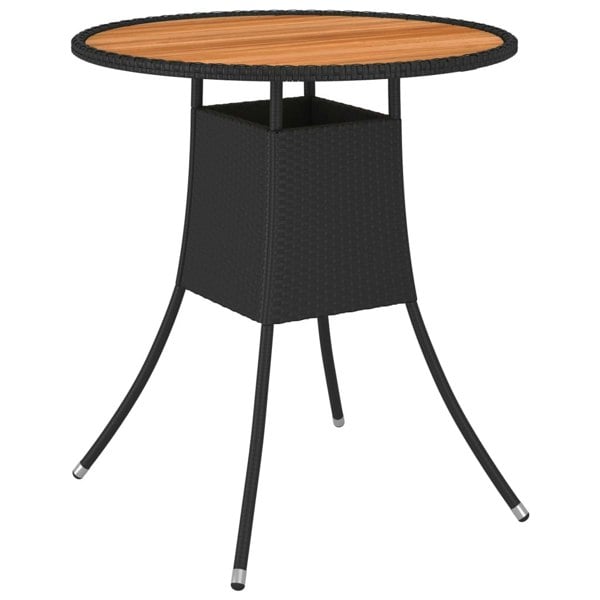Berkfield Garden Dining Table Black 70 cm Poly Rattan and Solid Acacia Wood