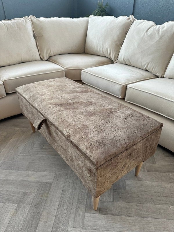 PREMIUM BROWN COFFEE TABLE STORAGE BOX BENCH | OTTOMAN BENCH | PLAIN LID FOOTSTOOL - ISTOOLS