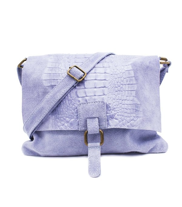 Kitise Italian Soft Suede Leather Croc Skin Pattern Flap Over Small  Cross Body Bag