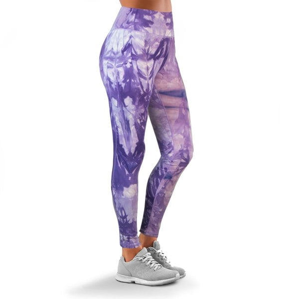 OOOOO Women's Leggings High Waist Tye Dye Stretchable Activewear, Purple