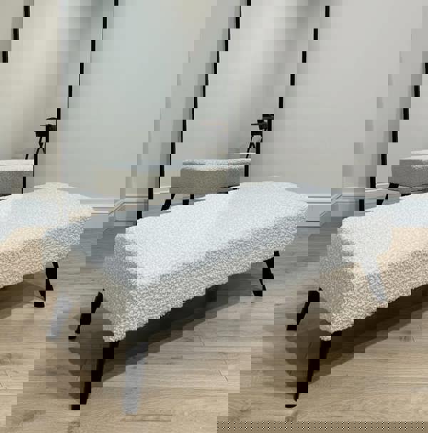 Premium teddy bear fluffy creamy white plain top footstool coffee table - ISTOOLS