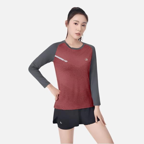 Anniou UV Protection Long Sleeve Sports T-shirt - Dark red