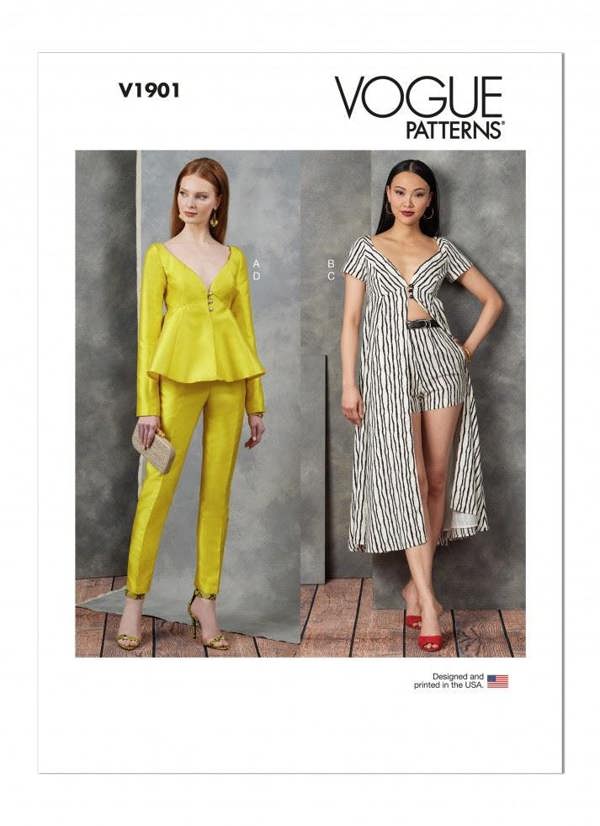 Vogue Sewing Pattern 1901, Tops, Shorts, Trousers for Women, A5 (6-8-10-12-14) - Intermediate