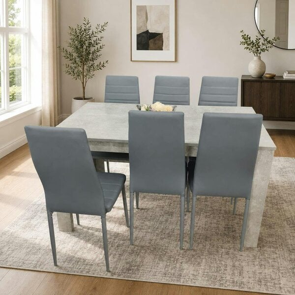 Kosy Koala Stone Grey Effect Dining Table Set with 6 Grey Chairs ? Stylish Dining Room Furniture Set